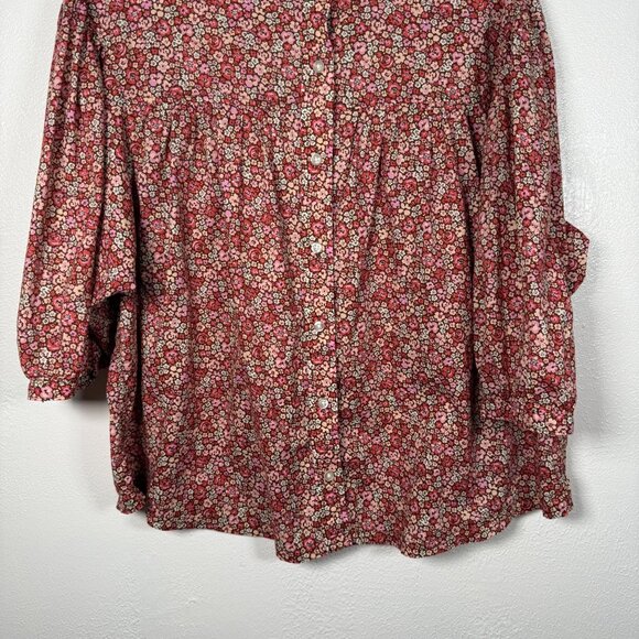Lee Womens Floral Roses Button-Up Blouse Large 3/4 Sleeves Cotton Cottage Modest - Picture 9 of 9